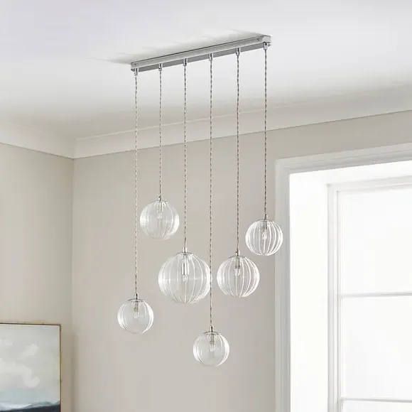 6 Light Cluster Ceiling Light - Silver, Glass image