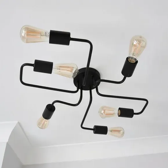 6-Light Semi Flush Ceiling Light - Black, Metal