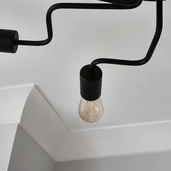6-Light Semi Flush Ceiling Light - Black, Metal
