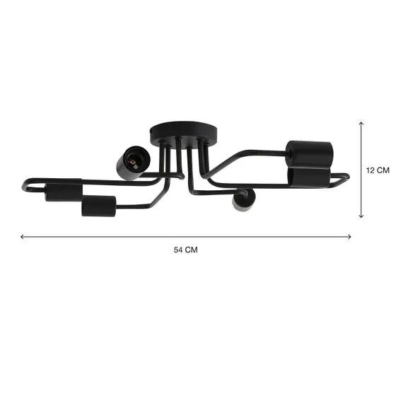 6-Light Semi Flush Ceiling Light - Black, Metal