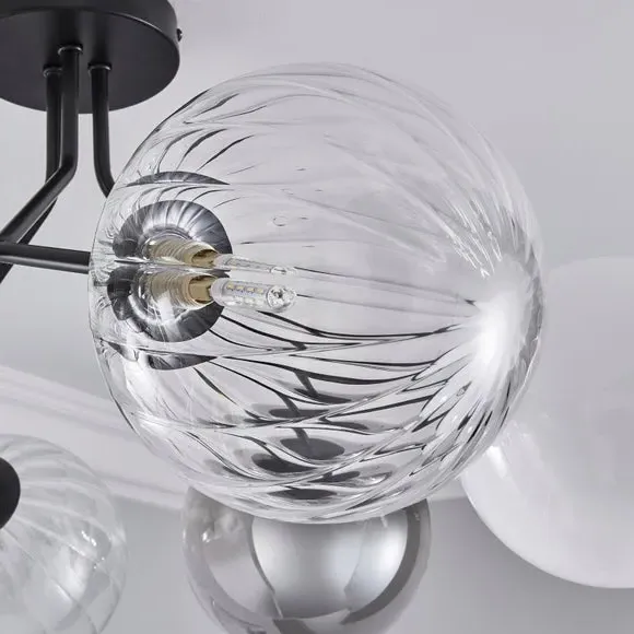 6-Light Semi Flush Ceiling Light - Black, Metal