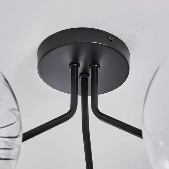 6-Light Semi Flush Ceiling Light - Black, Metal