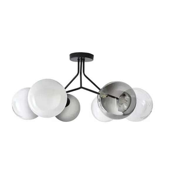 6-Light Semi Flush Ceiling Light - Black, Metal