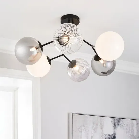 6-Light Semi Flush Ceiling Light - Black, Metal image