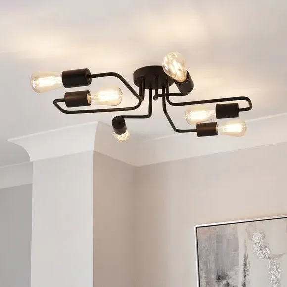 6-Light Semi Flush Ceiling Light - Black, Metal image