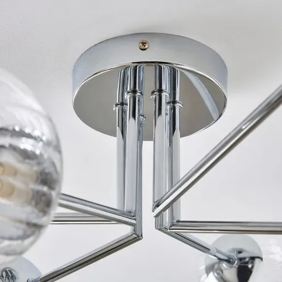 6 Light Semi Flush Ceiling Light - Silver, Glass