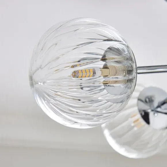 6 Light Semi Flush Ceiling Light - Silver, Glass