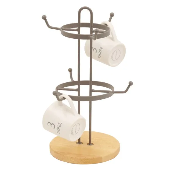 6-Mug Tree Stand - Grey, Wood