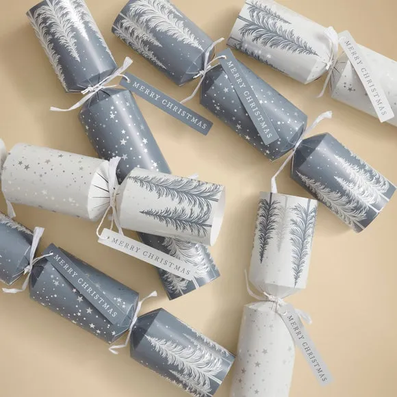 6-Pack Christmas Crackers Tree Design - Silver
