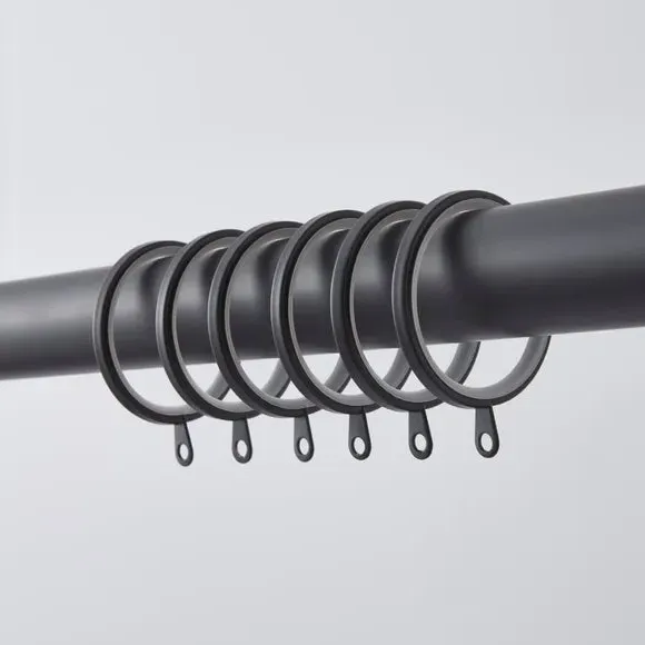 6-Pack Flat Lined Curtain Rings - Black