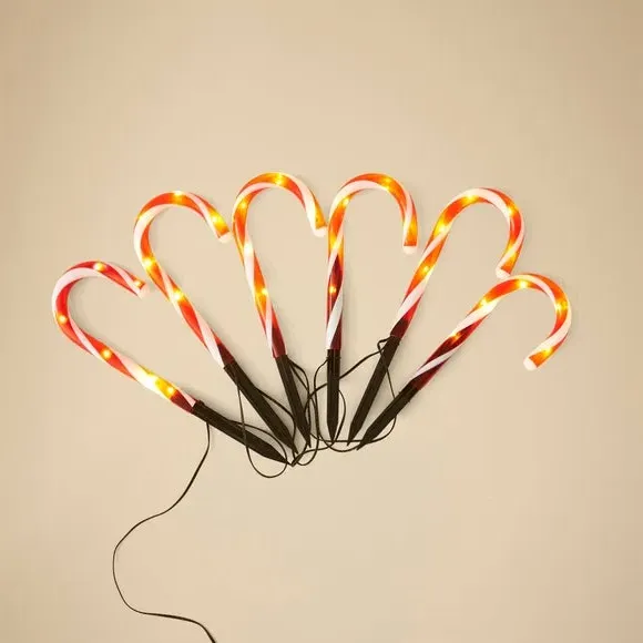 6-Piece Candy Cane Stake Lights - Red