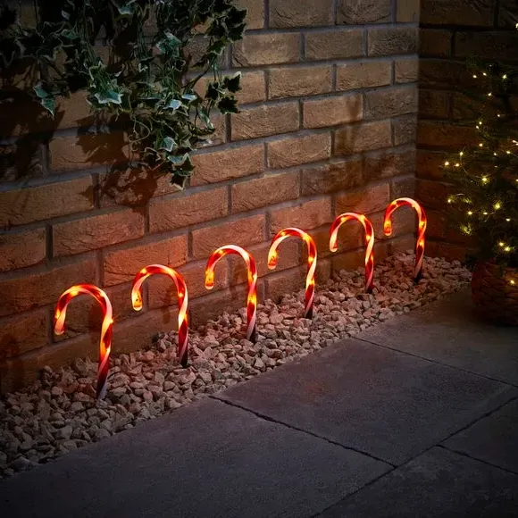 6-Piece Candy Cane Stake Lights - Red