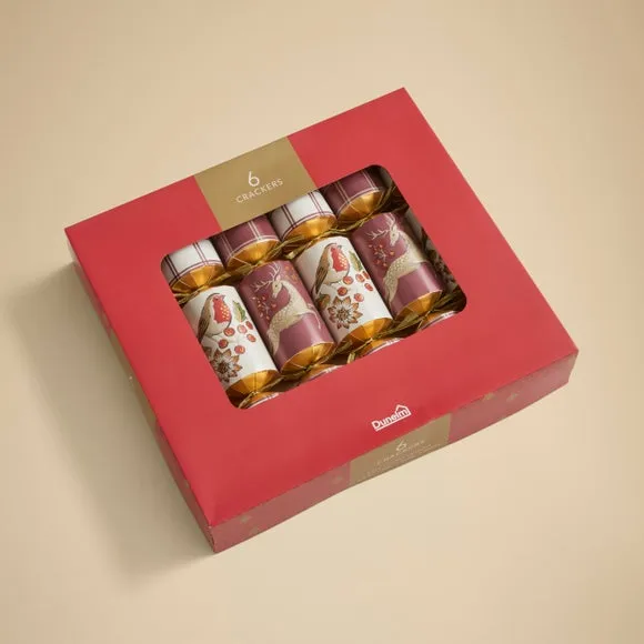 6-Piece Christmas Crackers Set - Red, Paper
