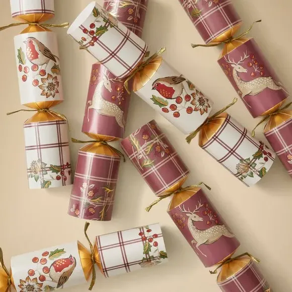 6-Piece Christmas Crackers Set - Red, Paper