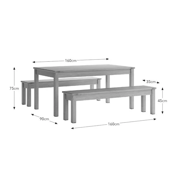 6-Seater Dining Table and Bench Set - Oak