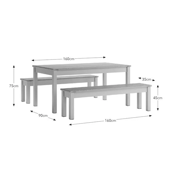 6-Seater Dining Table and Bench Set - Stone