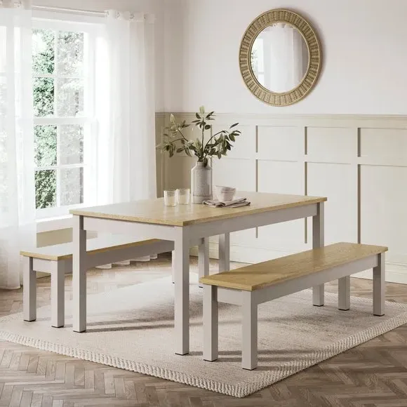 6-Seater Dining Table and Bench Set - Stone