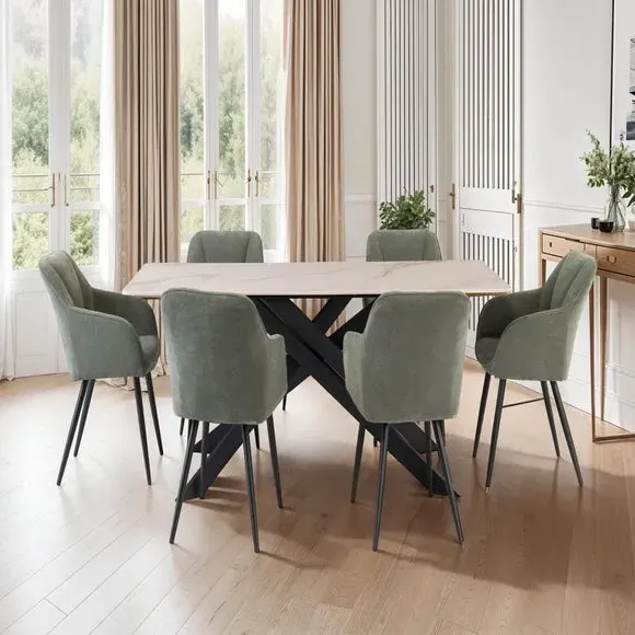 6-Seater Dining Table - Gold, Sintered Stone image