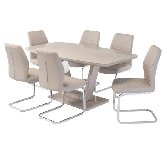 6-Seater Dining Table U-Base - Latte, Glass