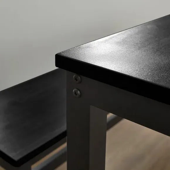 6-Seater Dining Table with 2 Benches - Black