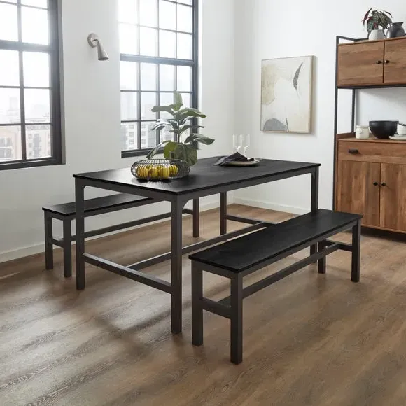 6-Seater Dining Table with 2 Benches - Black image