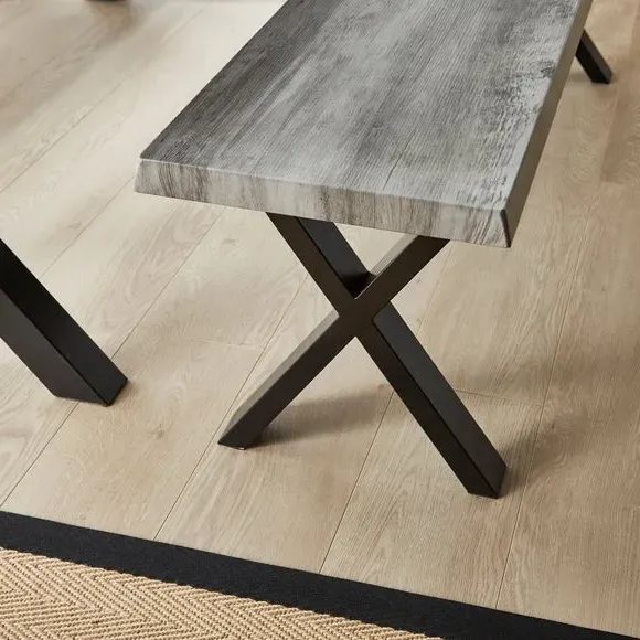 6-Seater Dining Table with 2 Benches - Grey, Wood