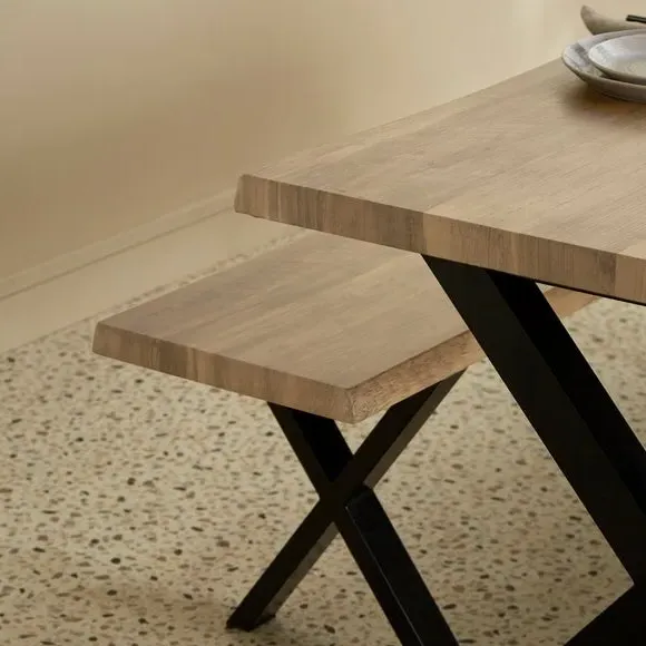 6-Seater Dining Table with 2 Benches - Light Wood