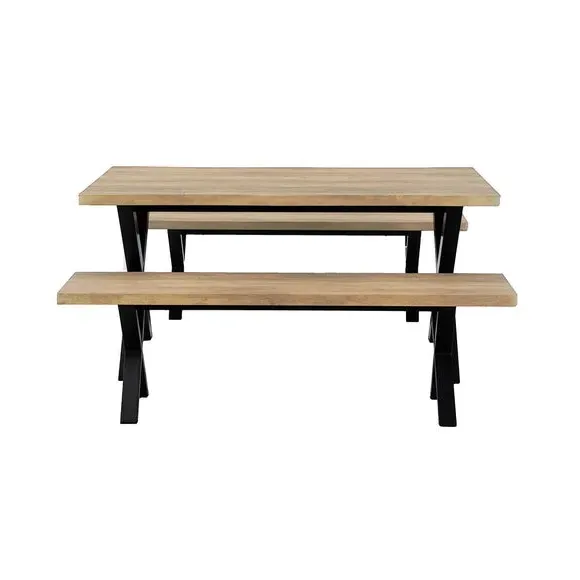 6-Seater Dining Table with 2 Benches - Light Wood