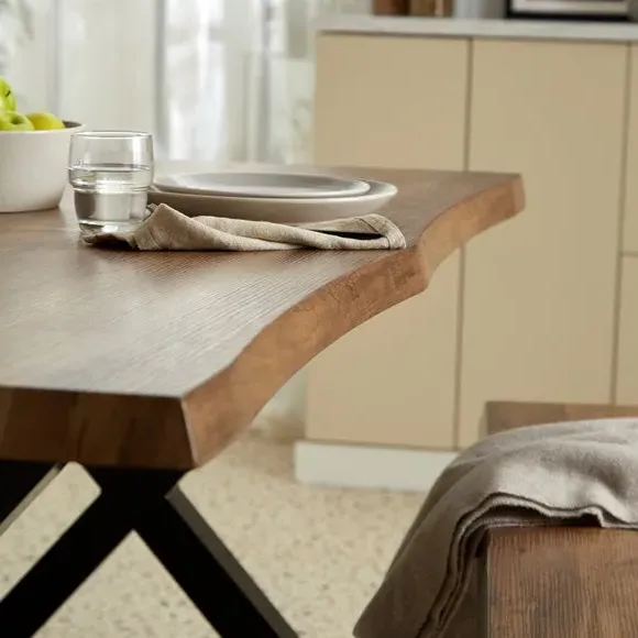 6-Seater Dining Table with 2 Benches - Oak, Wood