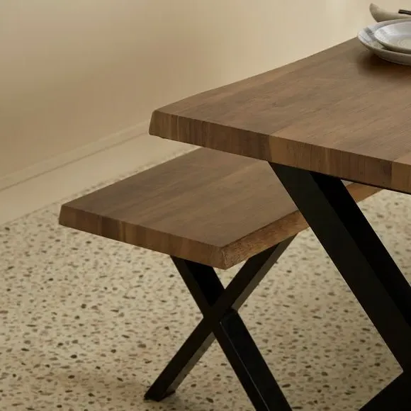 6-Seater Dining Table with 2 Benches - Oak, Wood