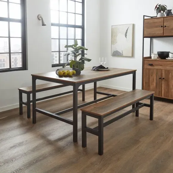 6-Seater Dining Table with 2 Benches - Pine