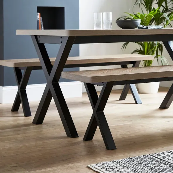 6-Seater Dining Table with 2 Benches - Wood