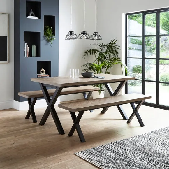 6-Seater Dining Table with 2 Benches - Wood image