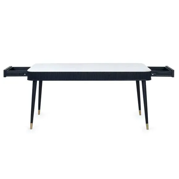 6-Seater Dining Table with Storage - Black, Stone