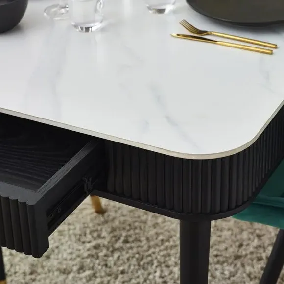 6-Seater Dining Table with Storage - Black, Stone
