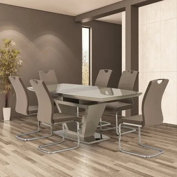 6-Seater Extendable Dining Table - Latte, Glass image