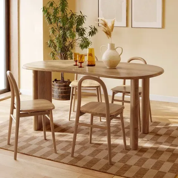 6-Seater Kidney Dining Table - Light Wood, Mango image
