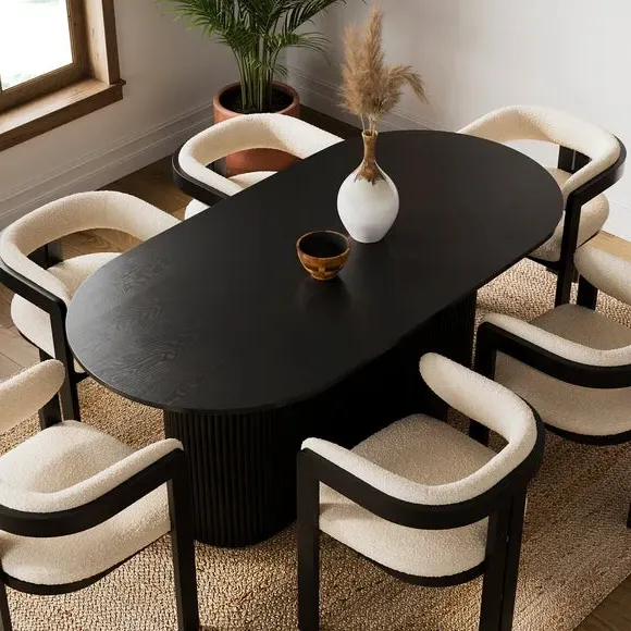 6-Seater Oval Dining Table - Black, Wood