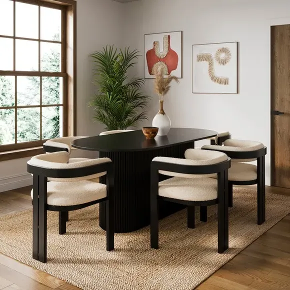6-Seater Oval Dining Table - Black, Wood image