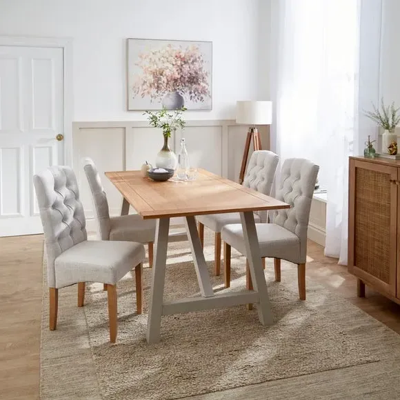 6-Seater Trestle Dining Table - Grey, Oak image