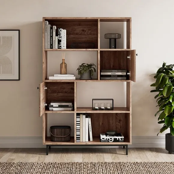 6-Shelf Bookcase with Cupboards - Pine, Metal