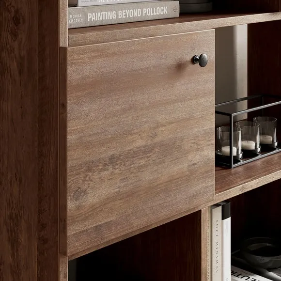6-Shelf Bookcase with Cupboards - Pine, Metal