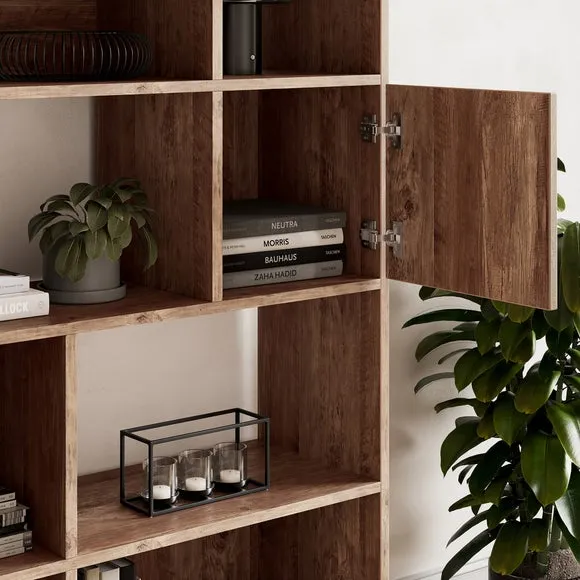 6-Shelf Bookcase with Cupboards - Pine, Metal