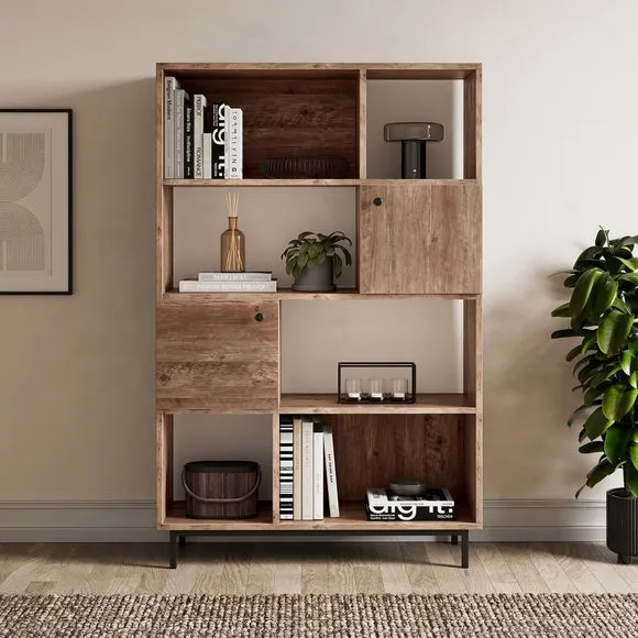 6-Shelf Bookcase with Cupboards - Pine, Metal image