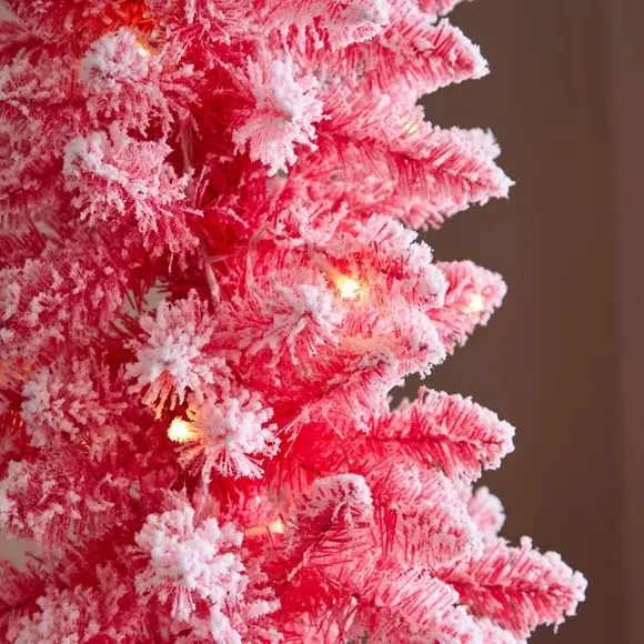 6.5ft Pre-lit Flocked Christmas Tree - Pink