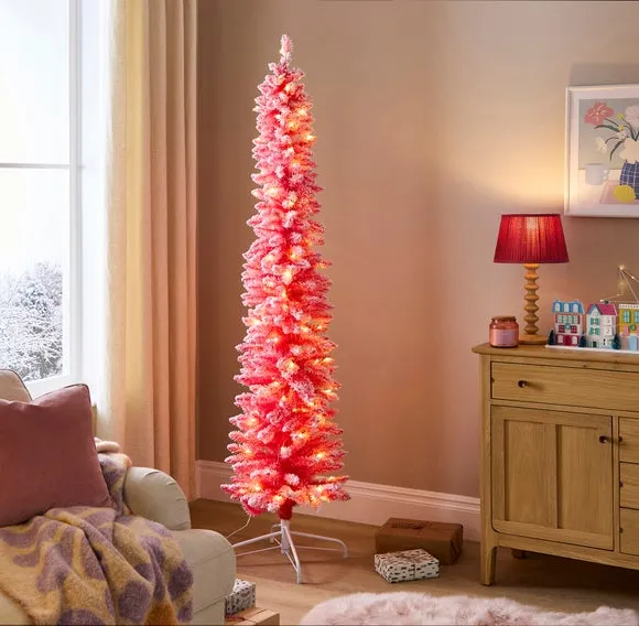 6.5ft Pre-lit Flocked Christmas Tree - Pink image