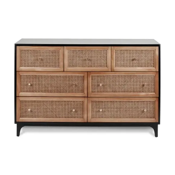 7-Drawer Chest with Rattan Fronts - Black