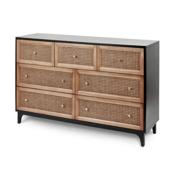 7-Drawer Chest with Rattan Fronts - Black
