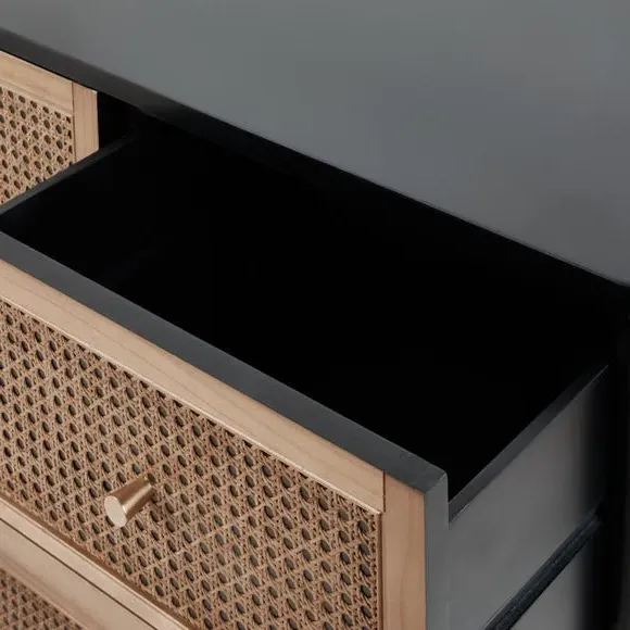 7-Drawer Chest with Rattan Fronts - Black