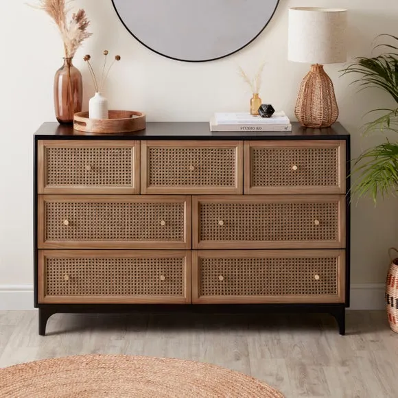 7-Drawer Chest with Rattan Fronts - Black image